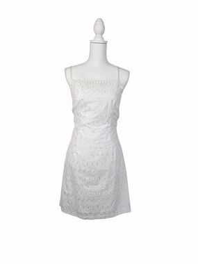 Vintage La Belle White Embroidered Floral Stitching Mini Dress 9